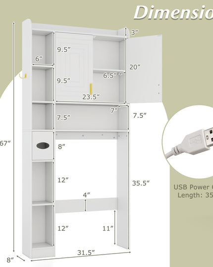 Giantex Over Toilet Bathroom Organizer with LED Light Paper Towel Holder
