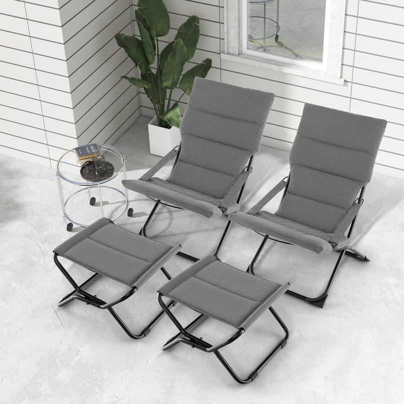 Giantex Patio Folding Chairs with Footrest, Outdoor Lounge Chair with Removable Cushion