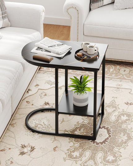 Giantex C Shaped End Table with Faux Marble Tabletop & Storage Shelf