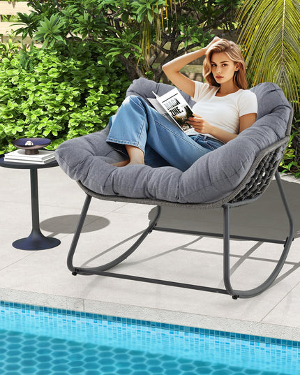Giantex Outdoor Rocking Chair with Padded Cushion, Oversized Papasan Chair