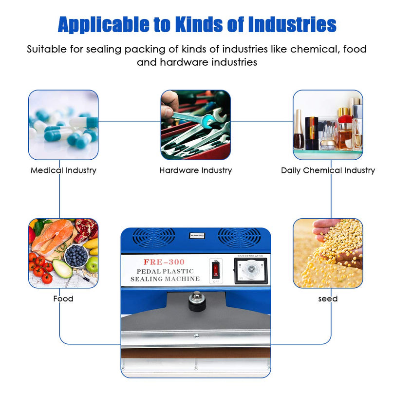 110V 12" Foot Pedal Impulse Sealer with Cutter, Heat Seal Closer Plastic Bag Sealing Machine