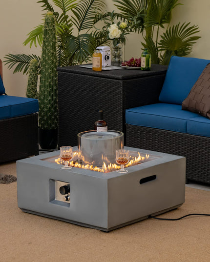Giantex Fountain Fire Pit Table - 50,000 BTU Square Fire Table w/ Middle Fountain