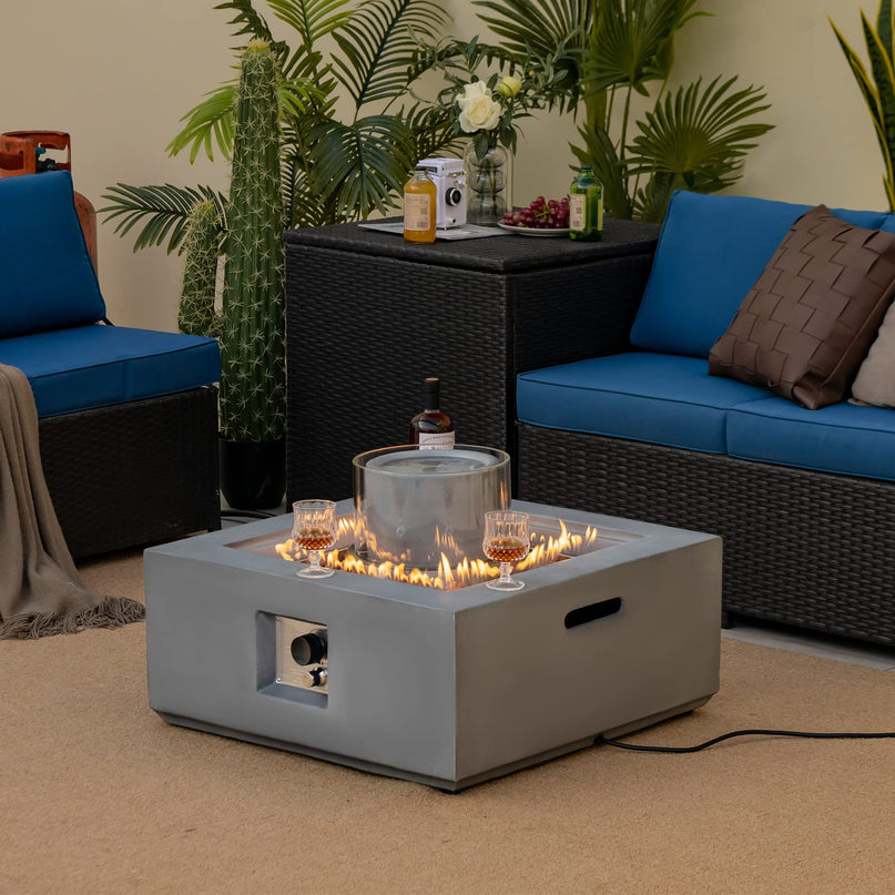 Giantex Fountain Fire Pit Table - 50,000 BTU Square Fire Table w/ Middle Fountain