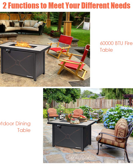 Giantex Gas Fire Pit Table w/ Ceramic Tabletop, 42 Inch 60,000 BTU Rectangular Propane Fire Pit Table