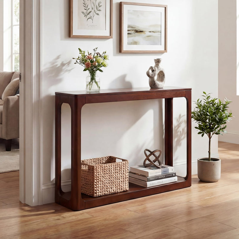 Console en bois Giantex de 119 cm avec cadre en bois d'hévéa massif