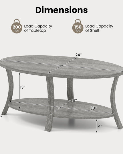 Giantex 44 Inch Oval Coffee Table with Storage Shelf & Rubber Wood Frame