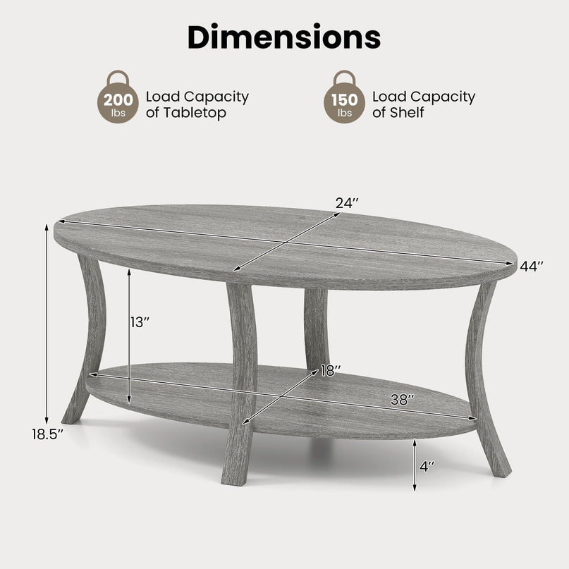 Giantex 44 Inch Oval Coffee Table with Storage Shelf & Rubber Wood Frame