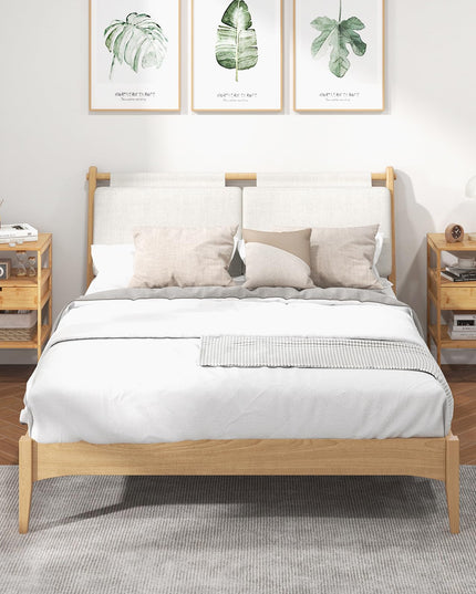 Giantex Nightstand Set of 1/2, Bamboo End Table with Drawer and 2 Open Shelves