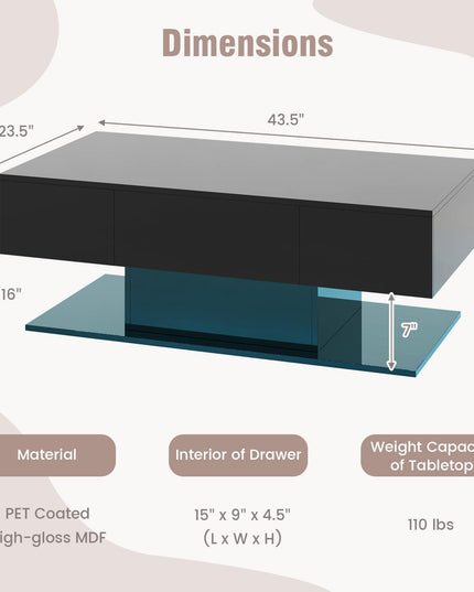 Giantex Modern LED Coffee Table - 2-Tier Center Table