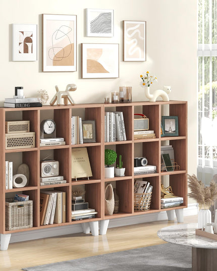 Giantex 9-Cube Open Bookcase, 3-Tier Freestanding Bookshelf with 4 Slanted Legs & 6 Removable Shelves