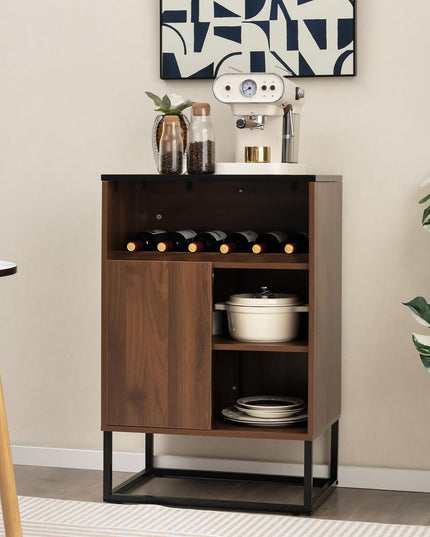 Giantex Wine Bar Cabinet, Small Sideboard Buffet Cabinet with Tempered Glass Top, Adjustable Feet & Shelf, Sliding Door