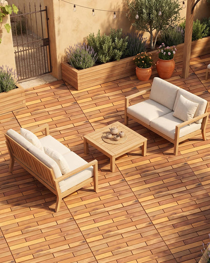 Giantex 24" x 12" Acacia Wood Interlocking Patio Flooring Tiles