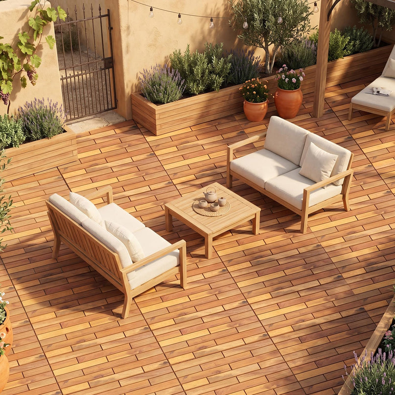 Giantex 24" x 12" Acacia Wood Interlocking Patio Flooring Tiles