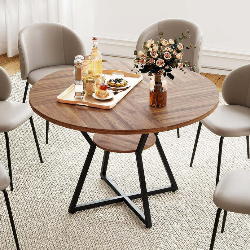Giantex 47" Round Dining Table for 4 with Storage Shelf & X-Shaped Metal Base