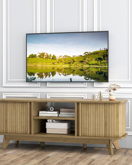 Giantex TV Stand for 55-Inch TV, Entertainment Center with Dual Sliding Doors, Enclosed Cabinets, Adjustable Shelf
