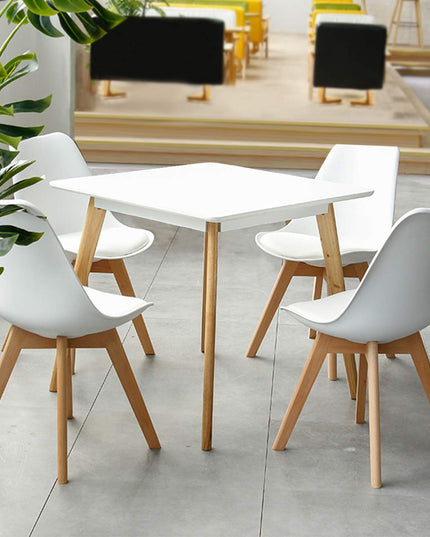 Set of 4 Mid Century Dining Chairs Wood Legs White