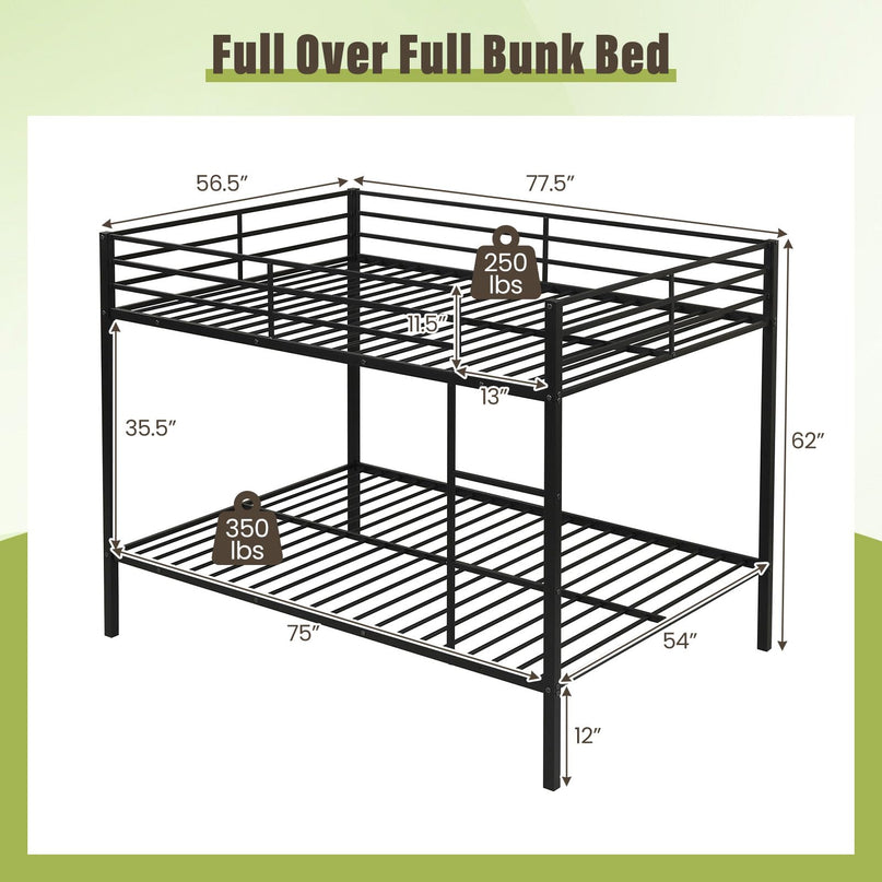 Giantex Metal Bunk Bed Full Over Full | Heavy-Duty Bunk Bed Frame with Full Length Safety Guardrail