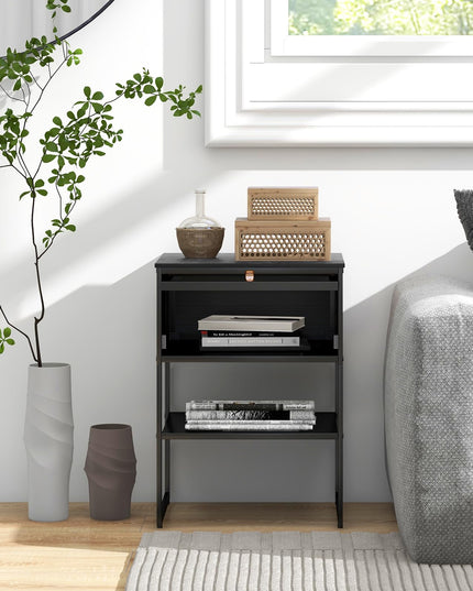 Giantex Black Nightstand, Modern End Table with Flip up Door
