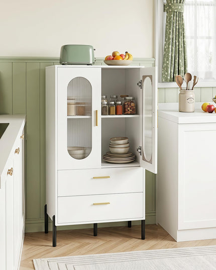 Giantex 47" H Buffet Sideboard Kitchen Cabinet w/Clear Doors & 2 Drawers
