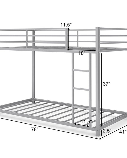 Giantex Metal Bunk Bed Twin Over Twin, Low Profile Bunk Bed Frame with Ladder & Full Length Guardrail