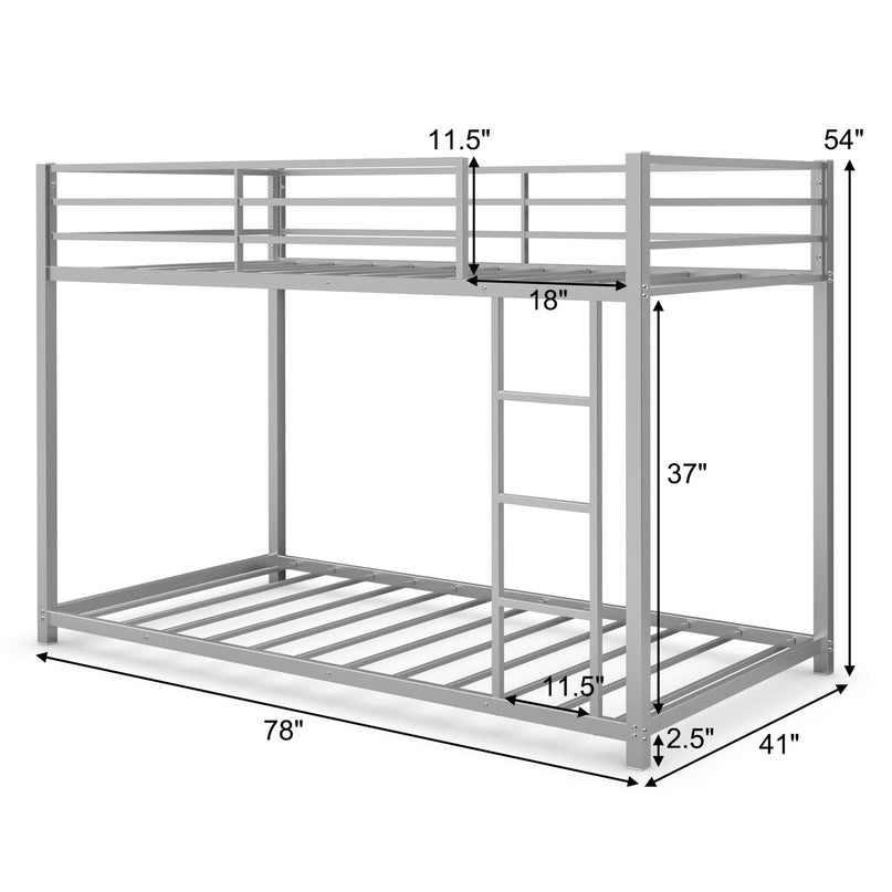 Giantex Metal Bunk Bed Twin Over Twin, Low Profile Bunk Bed Frame with Ladder & Full Length Guardrail