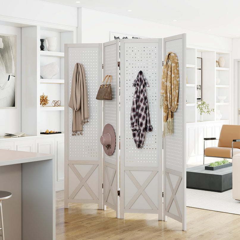 Giantex 4/6 Panel Pegboard Room Divider | 5.6FT Folding Privacy Screen with Peg Board Storage