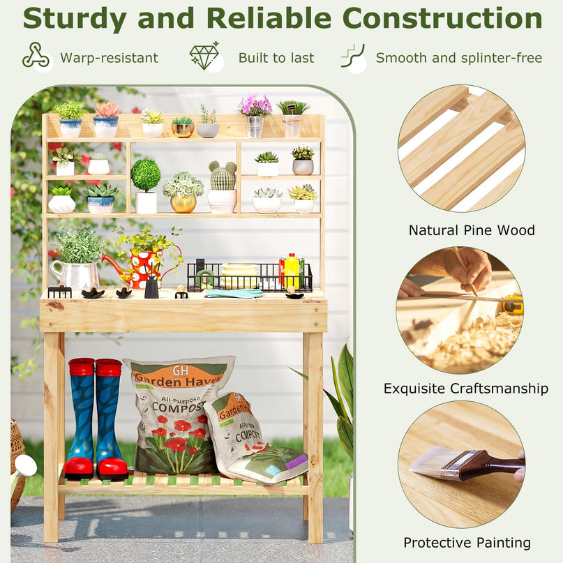 Giantex Établi de jardinage en bois massif pour l'extérieur