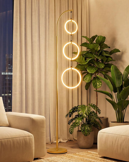 Giantex 71" Modern 3-Ring LED Floor Lamp | 3 Color Temperatures Tall Contemporary Light