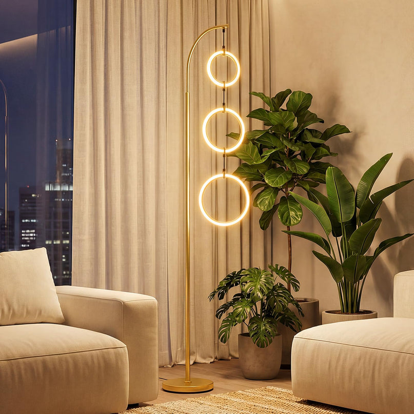 Lampadaire LED moderne Giantex 71" à 3 anneaux | Grand luminaire contemporain à 3 températures de couleur