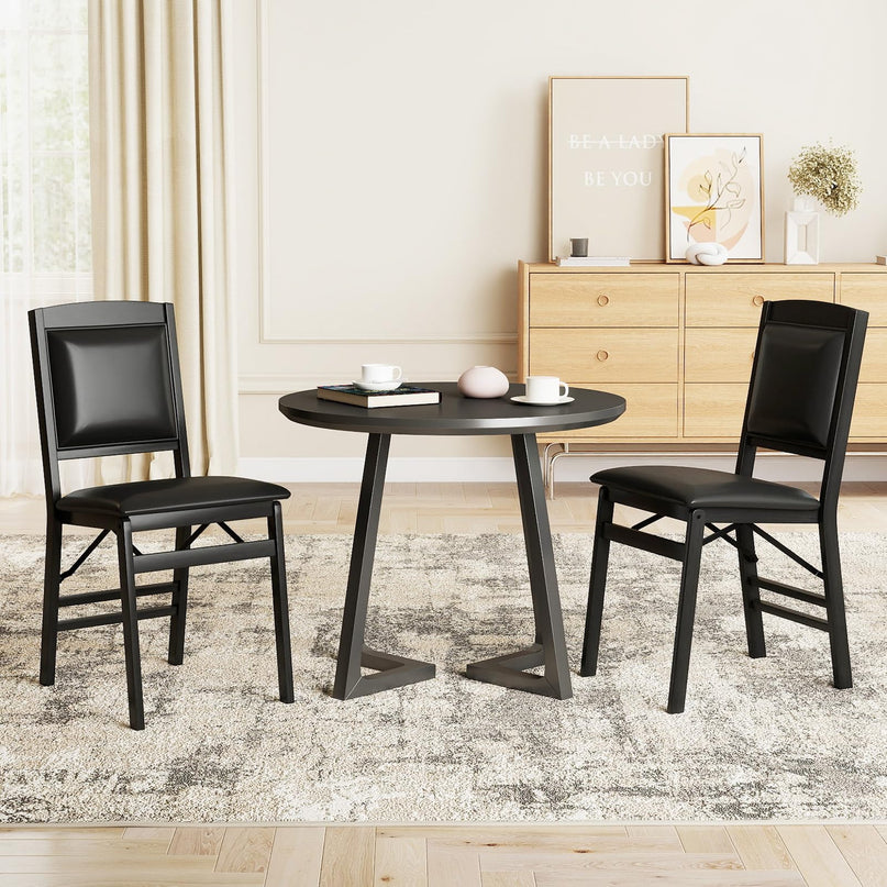 Giantex Folding Dining Chairs Set of 2/4 Black Wood Kitchen Chair w/Padded Seat