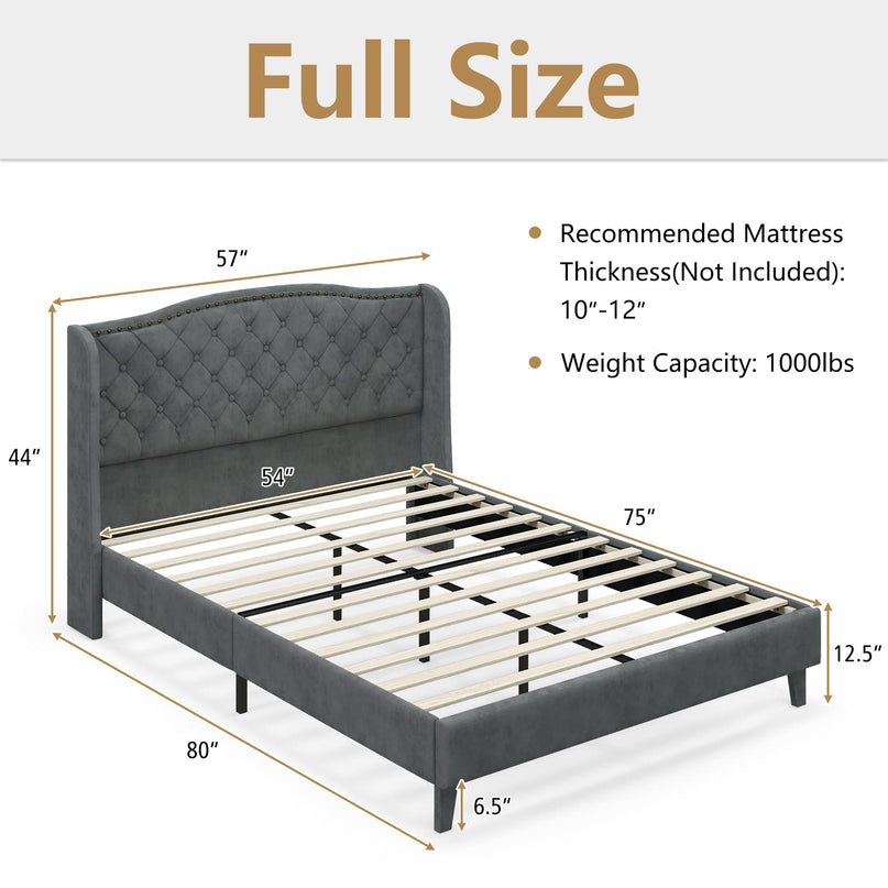 Giantex Velvet Upholstered Bed Frame