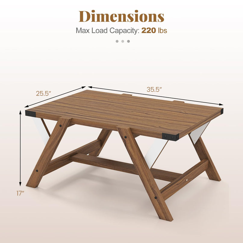 Giantex 35.5" Farmhouse Coffee Table with Decorative Nailhead Accents & Robust Frame