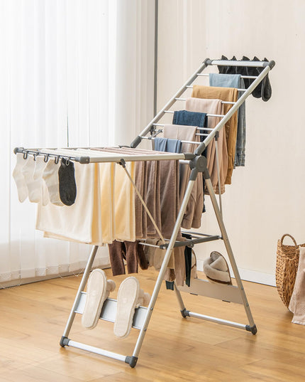 Giantex Clothes Drying Rack, 2-Layer Aluminum Foldable Laundry Drying Rack with 5-Level Adjustable Height