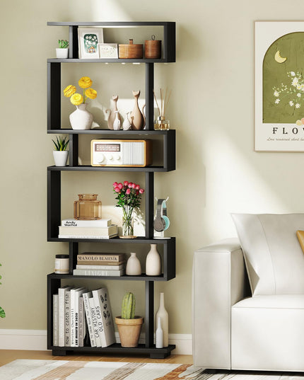Giantex 6-Tier Geometric Bookcase Set of 1/2 64" Tall S-Shaped Bookshelf