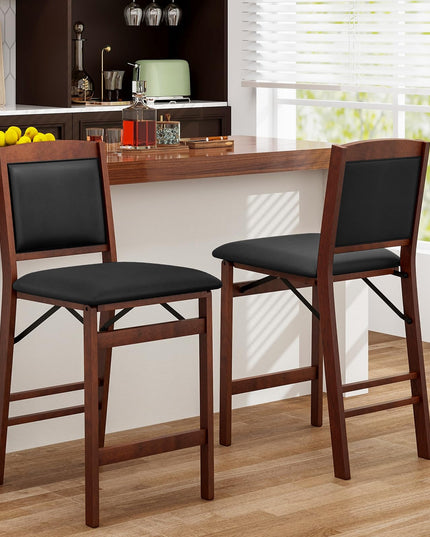 Giantex Folding Counter Height Bar Stools Set of 2/4, 24.5" Farmhouse Barstools w/Padded Back & Seat
