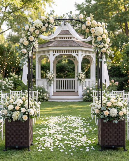 Giantex Metal Garden Arch Trellis Arbor with 2 Self-Watering Planter Boxes
