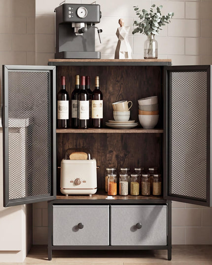 Giantex Industrial Coffee Bar Cabinet with Adjustable Shelves & 2 Removable Cloth Drawers