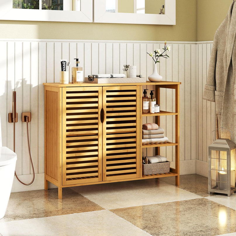 Giantex Bamboo Bathroom Storage Cabinet for Living Room