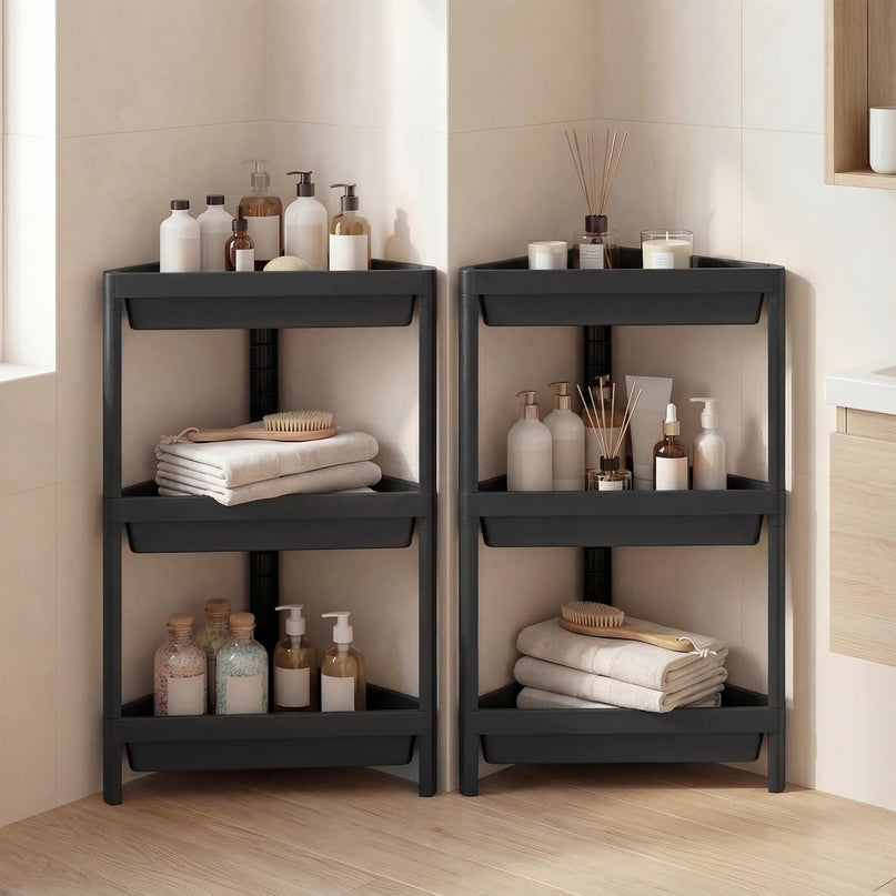 Giantex Étagère d'angle à 3 niveaux, lot de 2, porte-douche mural