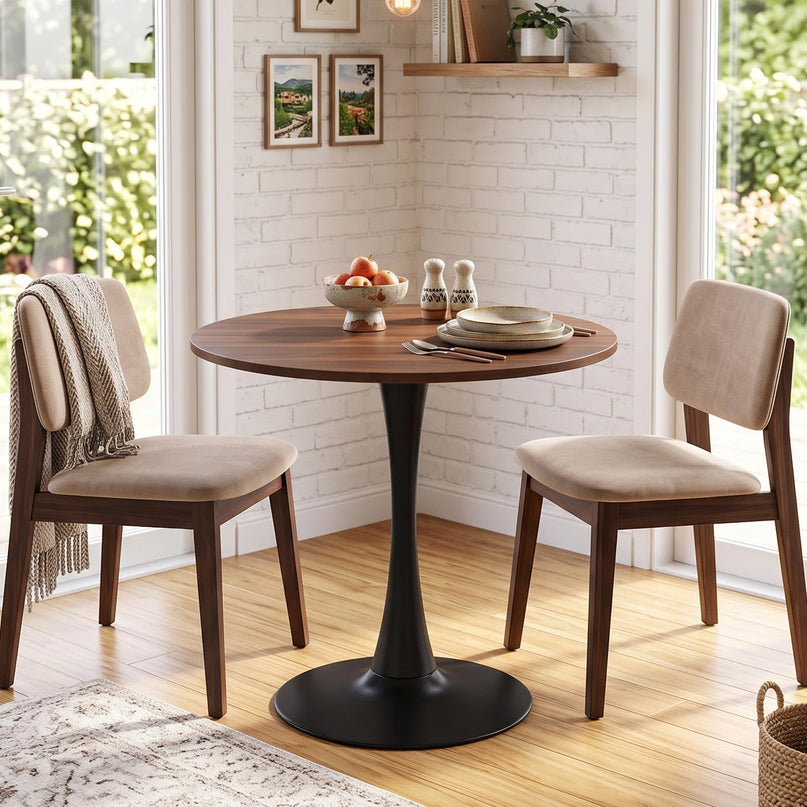 GIANTEX 31.5" Round Dining Table w/Thickened Tabletop & Metal Pedestal