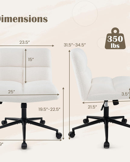 Giantex Criss Cross Chair with Wheels, Faux Fur Cross Legged Office Chair, Armless Wide Desk Chair