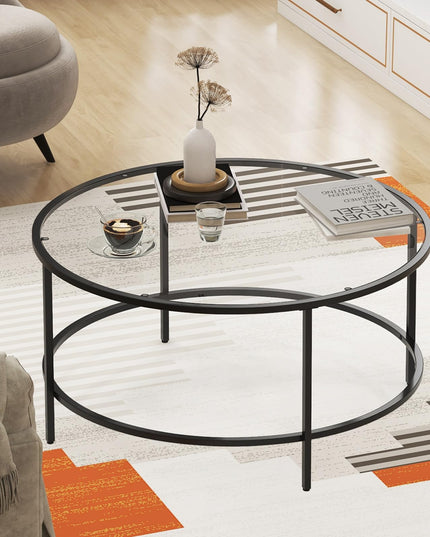 Giantex 35.5”D Round Coffee Table - Modern Coffee Table with Tempered Glass Tabletop