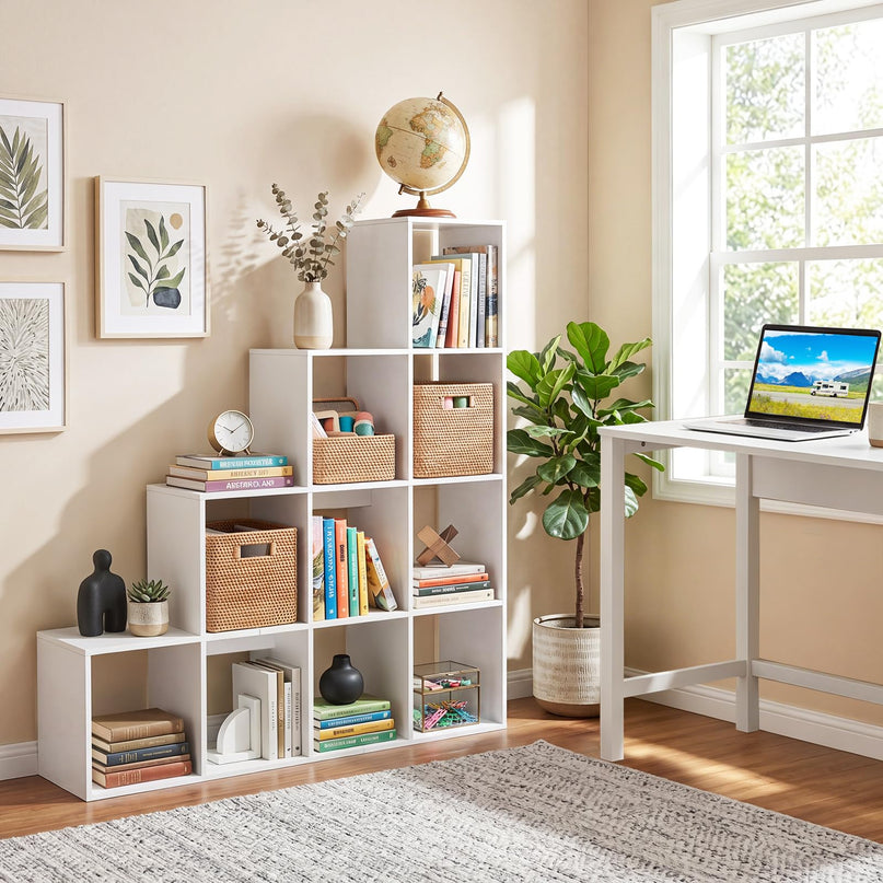 Giantex 51" Wooden 10-Cube Stepped Bookcase for Living Room