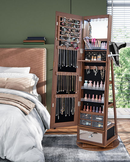 360° Swivel Jewelry Cabinet Armoire with 64.5" H Full Length Mirror - Giantex
