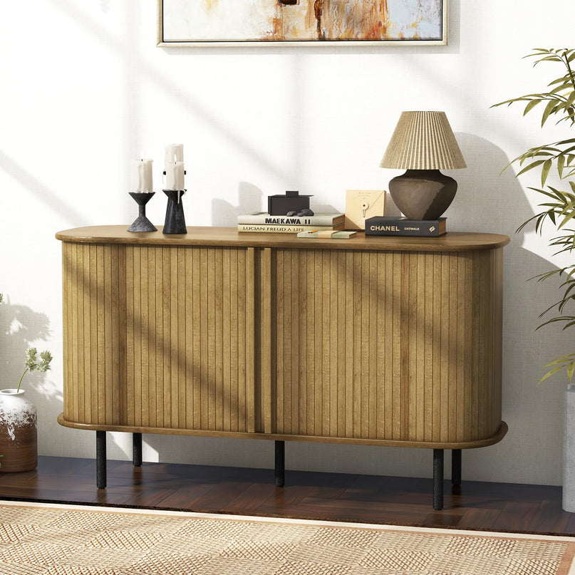 Giantex Kitchen Storage Cabinet, 47” Buffet Cabinet with Storage, Wooden Sideboard w/ 2 Sliding Tambour Doors