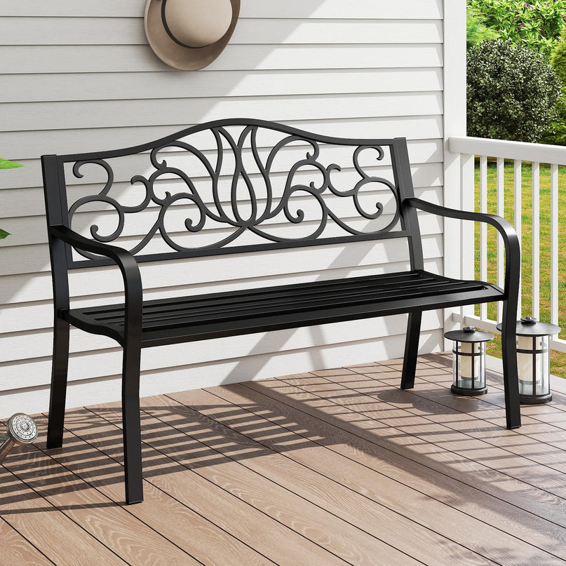 Giantex 50 Inches Outdoor Bench with Floral Pattern 2-3 People Loveseat