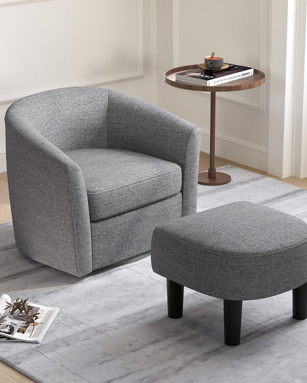 Giantex Swivel Accent Chair with Ottoman, Modern Barrel Club Chair w/Footrest