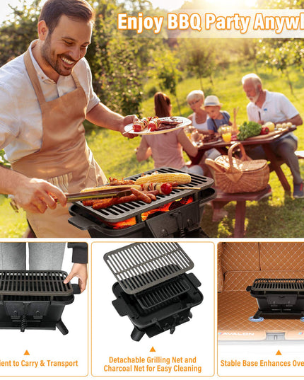 Portable Cast Iron Grill with Double-sided Grilling Net
