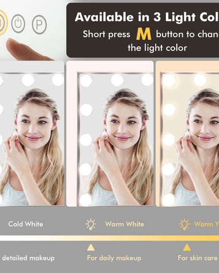 CHARMAID Vanity Mirror with Lights - 14 Dimmable LED Bulbs, 3 Lighting Colors, Touch Control