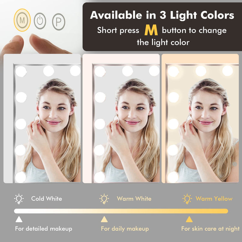 CHARMAID Vanity Mirror with Lights - 14 Dimmable LED Bulbs, 3 Lighting Colors, Touch Control